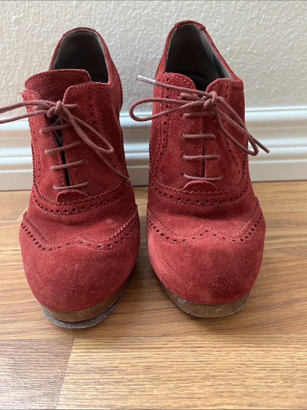 Joie Red Suede Brogue Platform Heels